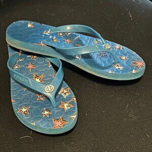 Coach Womens Flip Flops Blue with Silver Hardware Size 6‎